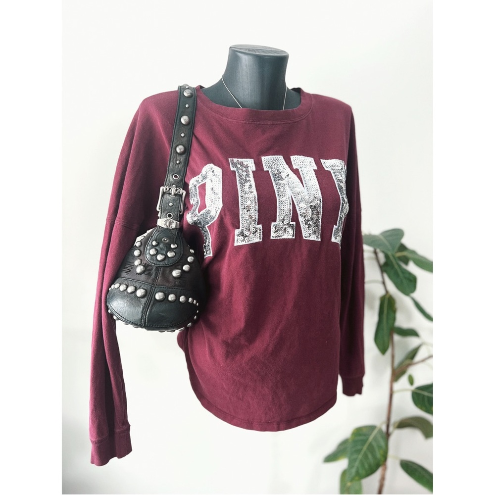 Victoria’s Secret PINK | Maroon Burgundy Sequin Bling Long Sleeve Tee